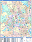 Fort Worth  Wall Map Color Cast Style